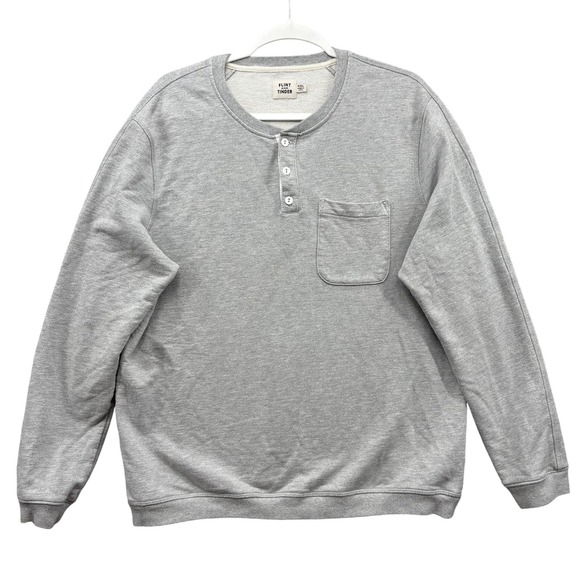 Flint and Tinder Sweatshirt Mens 2XL Gray Henley Pullover Pocket Raglan Made USA - Picture 1 of 8